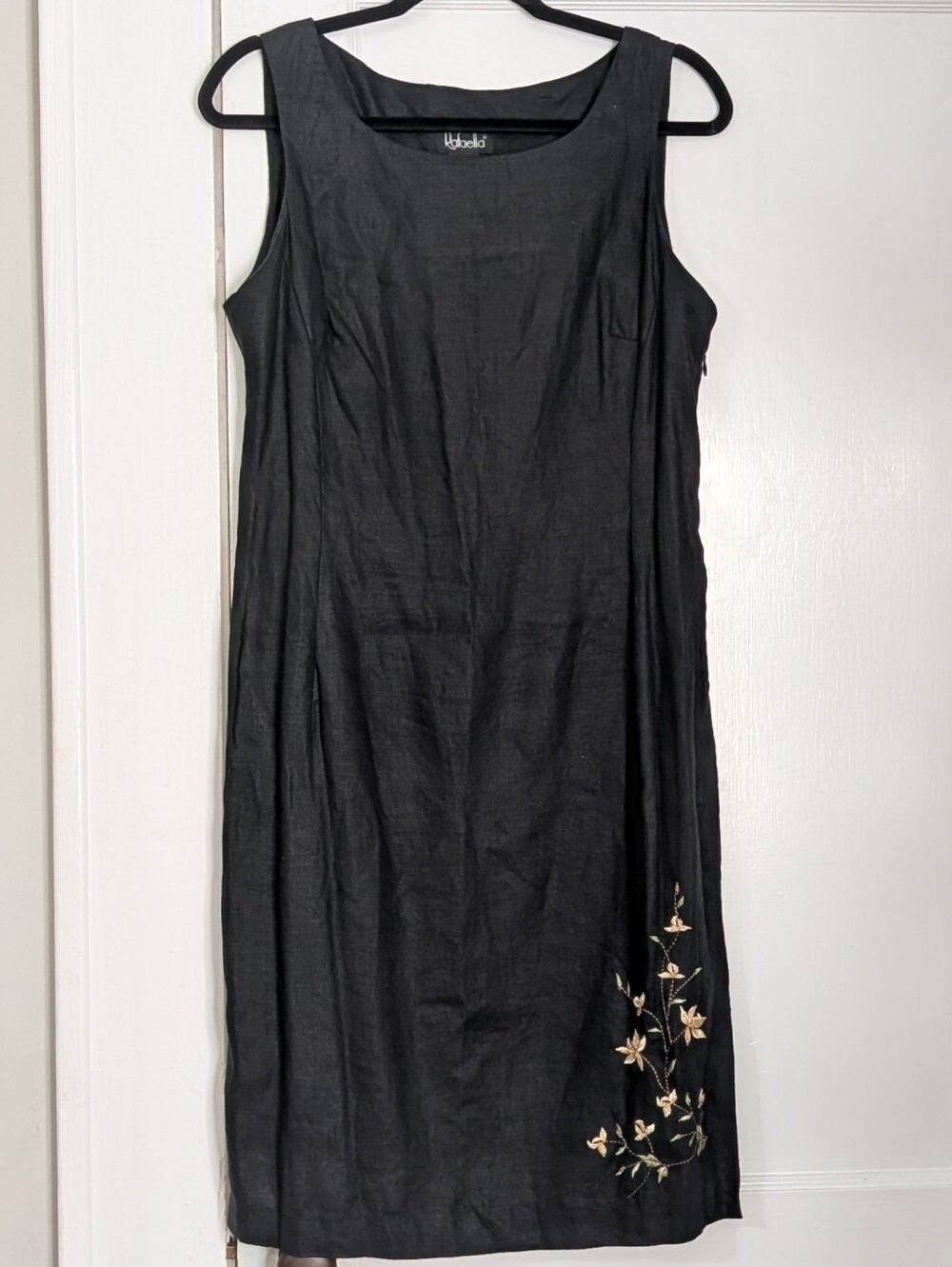 Rafaella Womens 10 Black 100% Linen Embroidered Floral Sleeveless Shift Dress